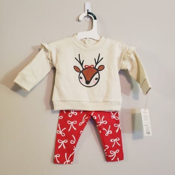 CAT & JACK CHRISTMAS REINDEER TWO PIECE SET SIZE 0-3 MONTHS NWT - Picture 1 of 4